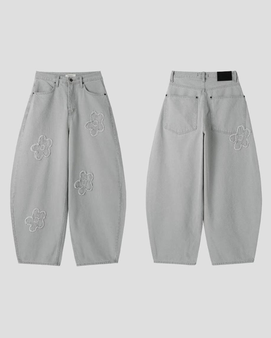 🩵牛仔褲限定優惠 JN061 Floral Jeans - Gray