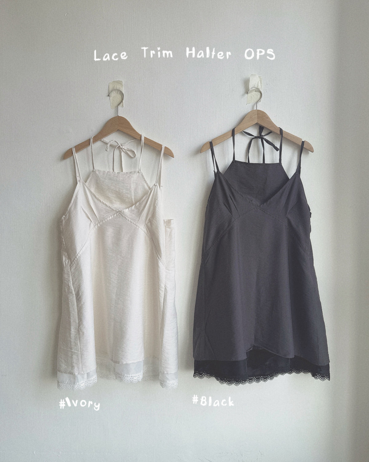 DS296 Lace Trim Halter OPS - Ivory | Black