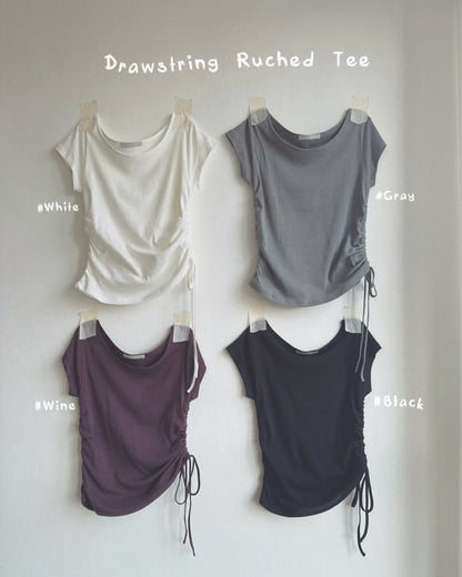 TP609 Drawstring Ruched Tee - White | Wine | Gray | Black