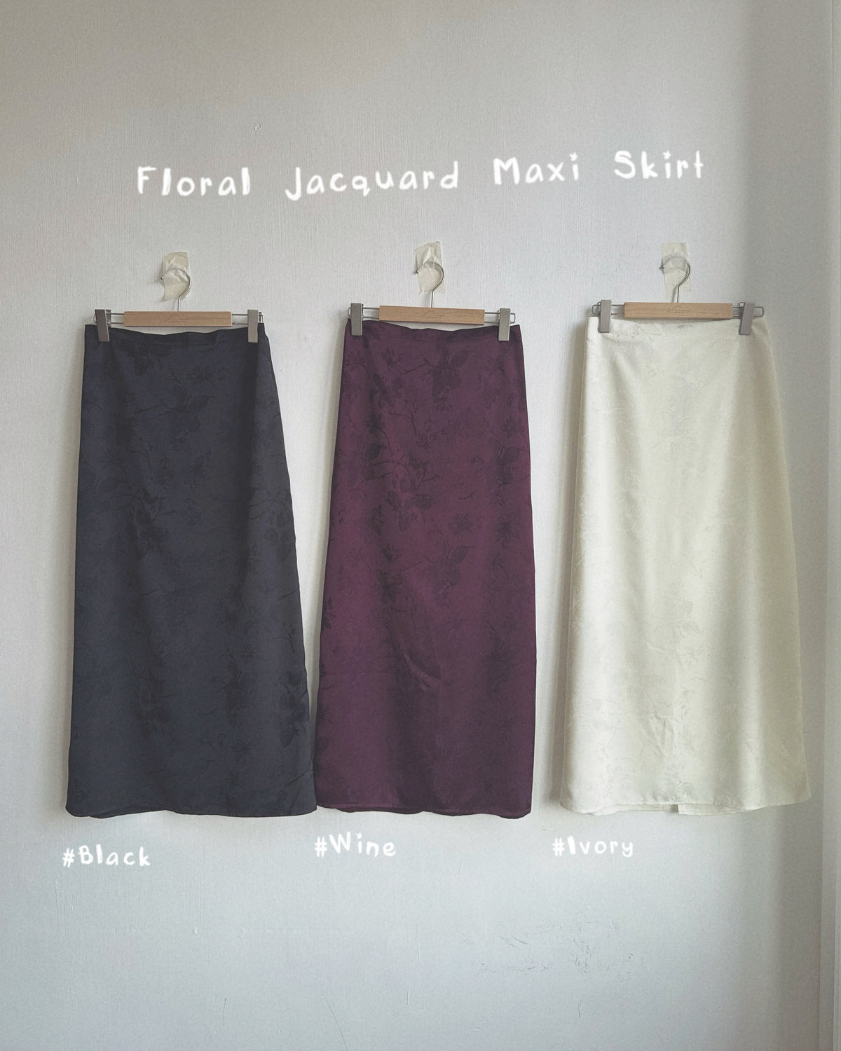 SK229 Floral Jacquard Maxi Skirt - White | Wine | Black