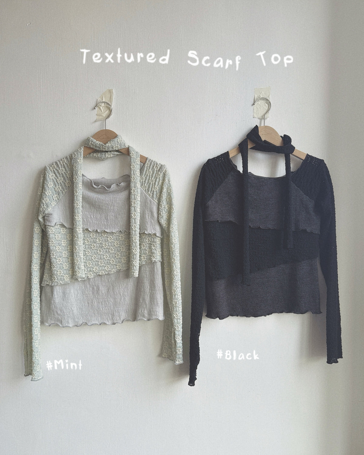 TP611 Textured Scarf Top - Mint | Black