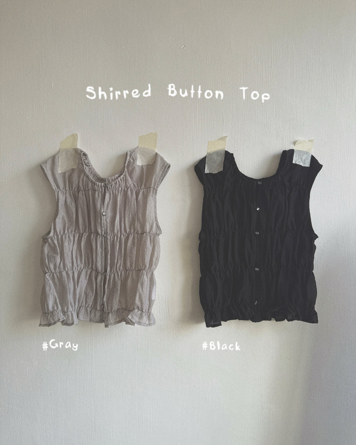 VT330 Shirred Button Top - Gray | Black