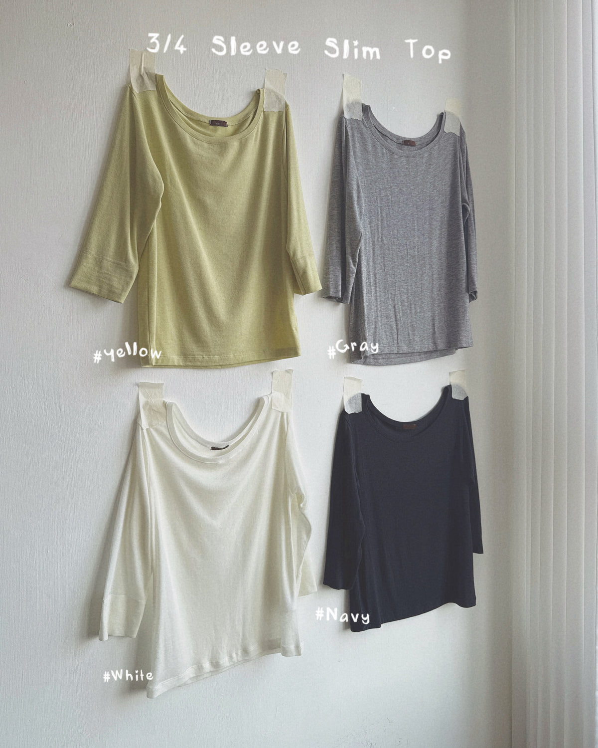 TP613 3/4 Sleeve Slim Top - Yellow | Gray | White | Navy