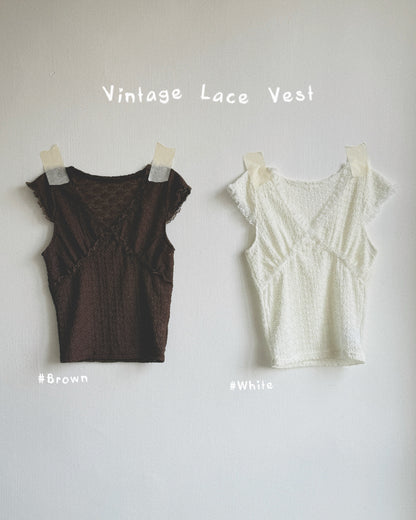 VT331 Vintage Lace Vest - Brown | White