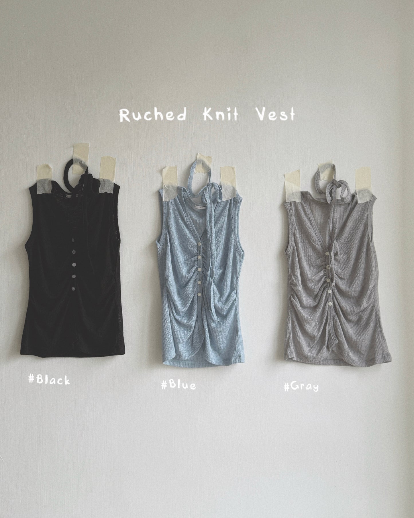 VT312 Ruched Knit Vest - Light Blue | Gray | Black