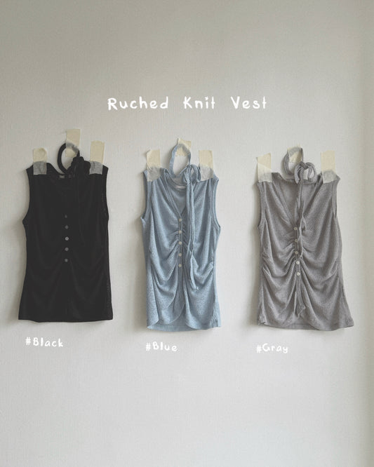 VT312 Ruched Knit Vest - Light Blue | Gray | Black