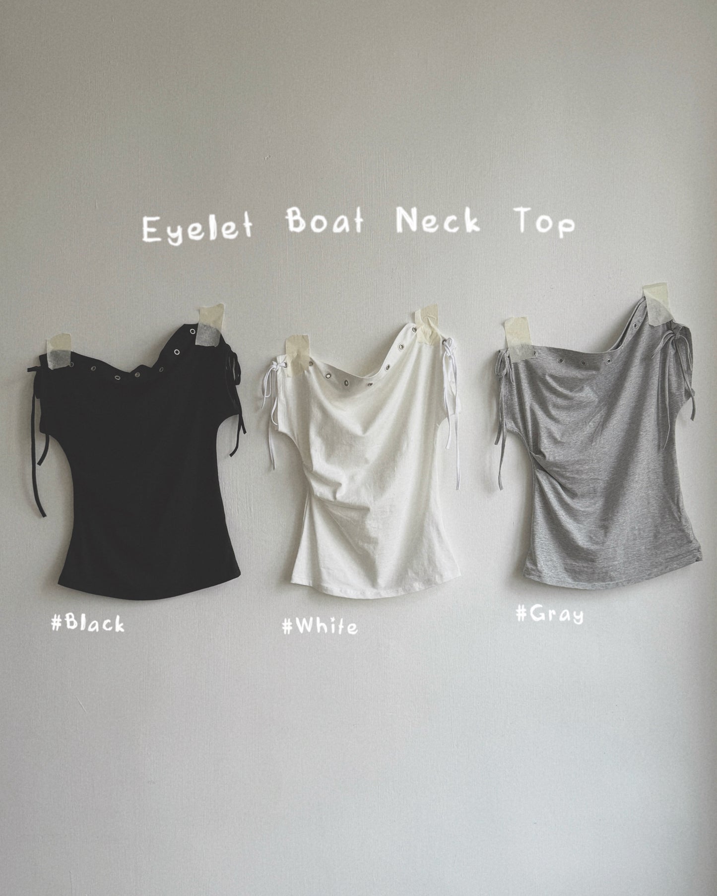 TP591 Eyelet Boat Neck Top - White | Gray | Black
