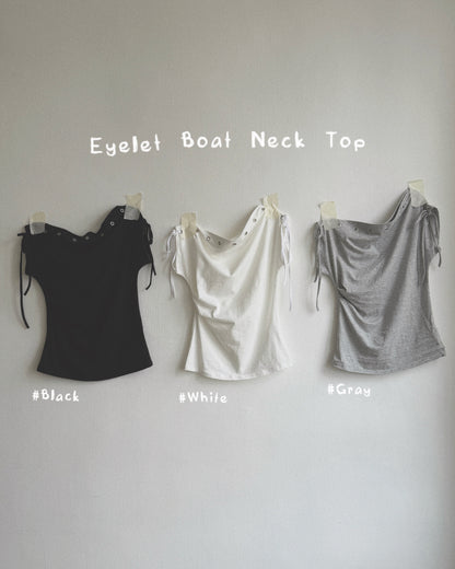 TP591 Eyelet Boat Neck Top - White | Gray | Black