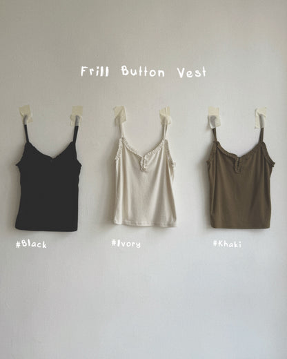 VT303 Frill Button Vest - Ivory | Khaki | Black