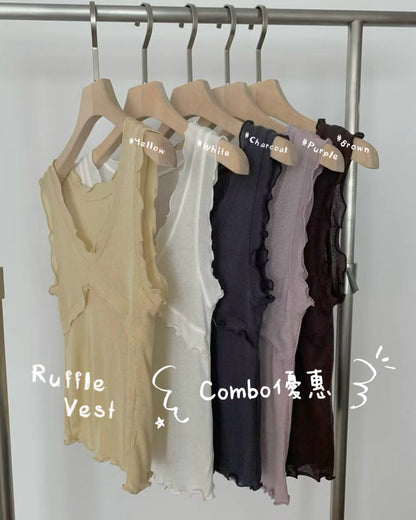 VT277 Ruffle Vest - White | Yellow | Brown | Purple | Charcoal