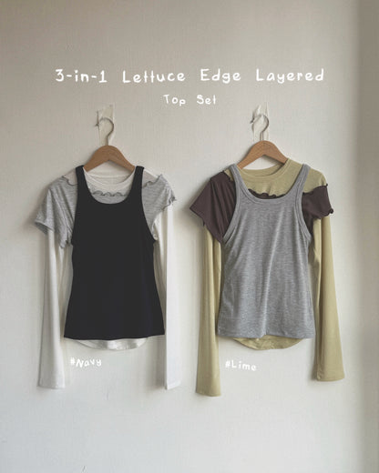 TP617 3-in-1 Lettuce Edge Layered Top Set - Lime | Navy