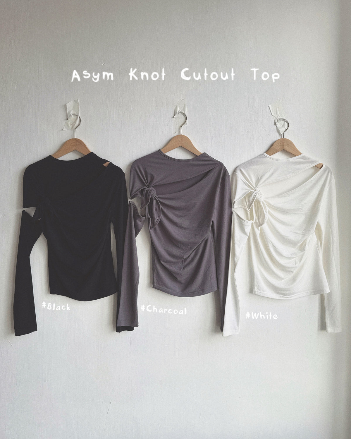 TP619 Asym Knot Cutout Top - Black | Charcoal | White