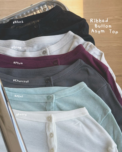 TP622 Ribbed Button Asym Top - Black | Gray | Plum | Charcoal | Mint | Ivory