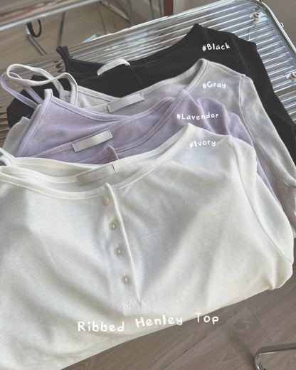 TP623 Ribbed Henley Top - Ivory | Lavender | Gray | Black