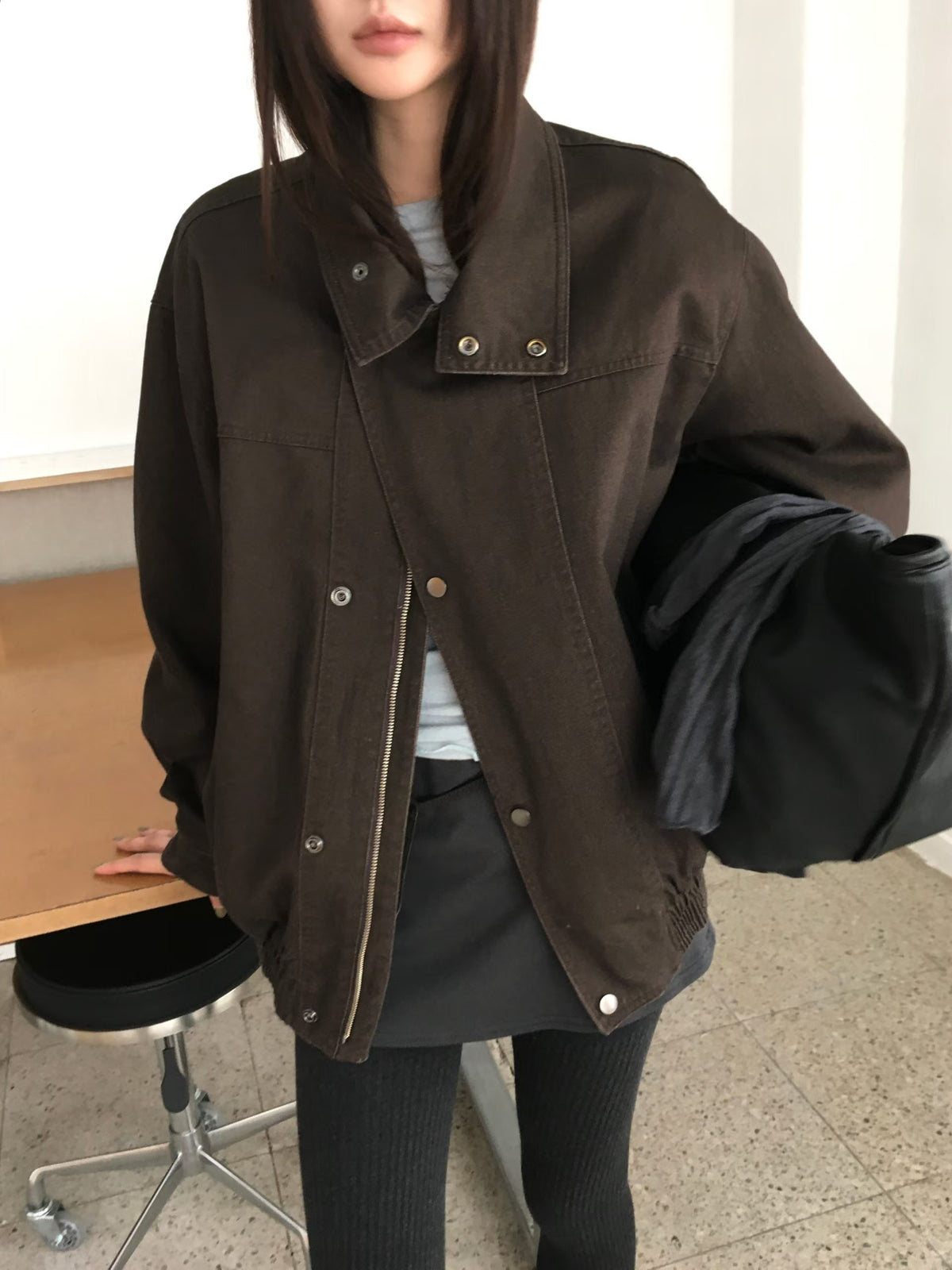 JK047 Amber Washed High Neck Jumper - Brown | Wine