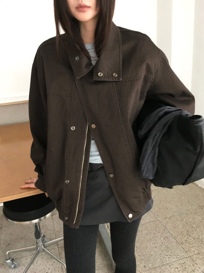 JK047 Amber Washed High Neck Jumper - Brown | Wine