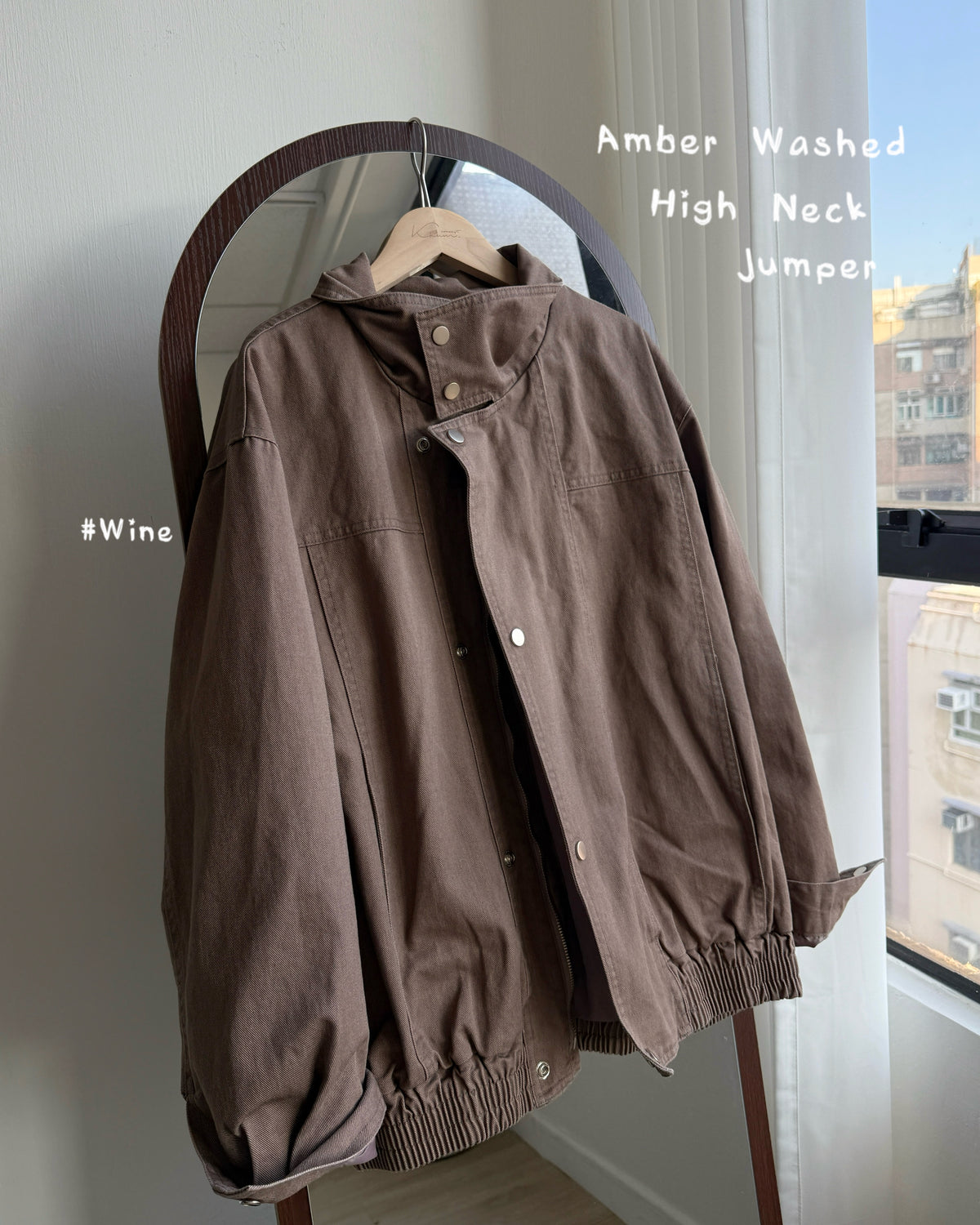 JK047 Amber Washed High Neck Jumper - Brown | Wine