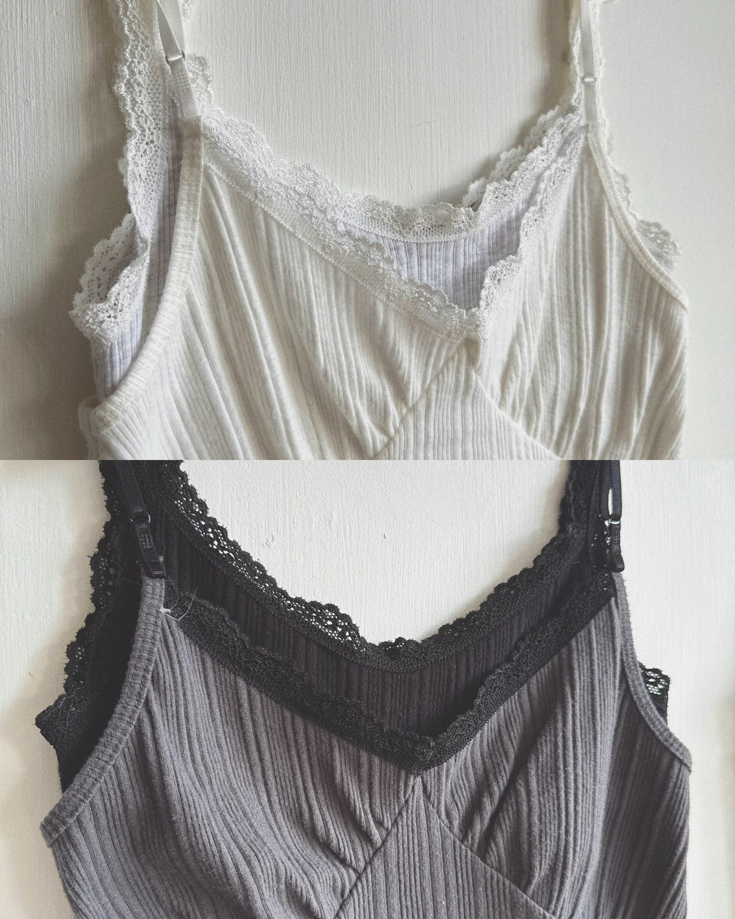 VT337 Lace Ribbed Camisole - Ivory | Charcoal