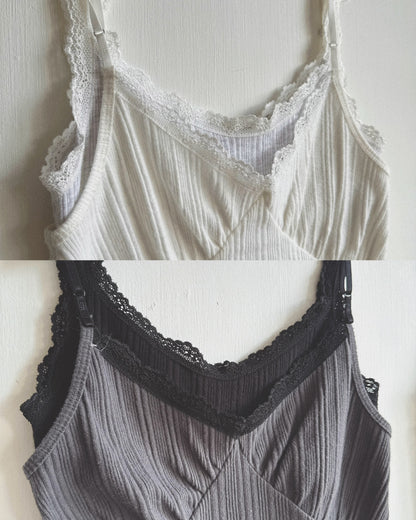 VT337 Lace Ribbed Camisole - Ivory | Charcoal