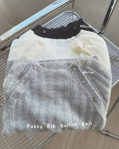 TP624 Fuzzy Rib Button Knit - Gray | Ivory | Black
