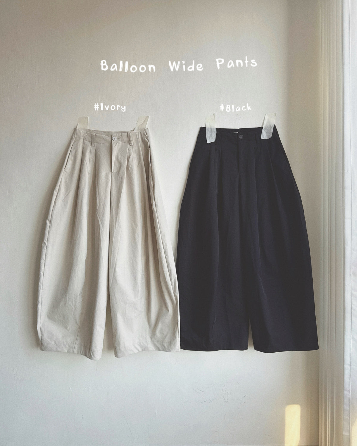 PT086 Balloon Wide Pants - Ivory | Black
