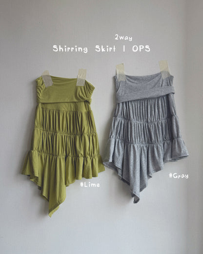 SK227 2Way Shirring Skirt&OPS - Lime | Green | White