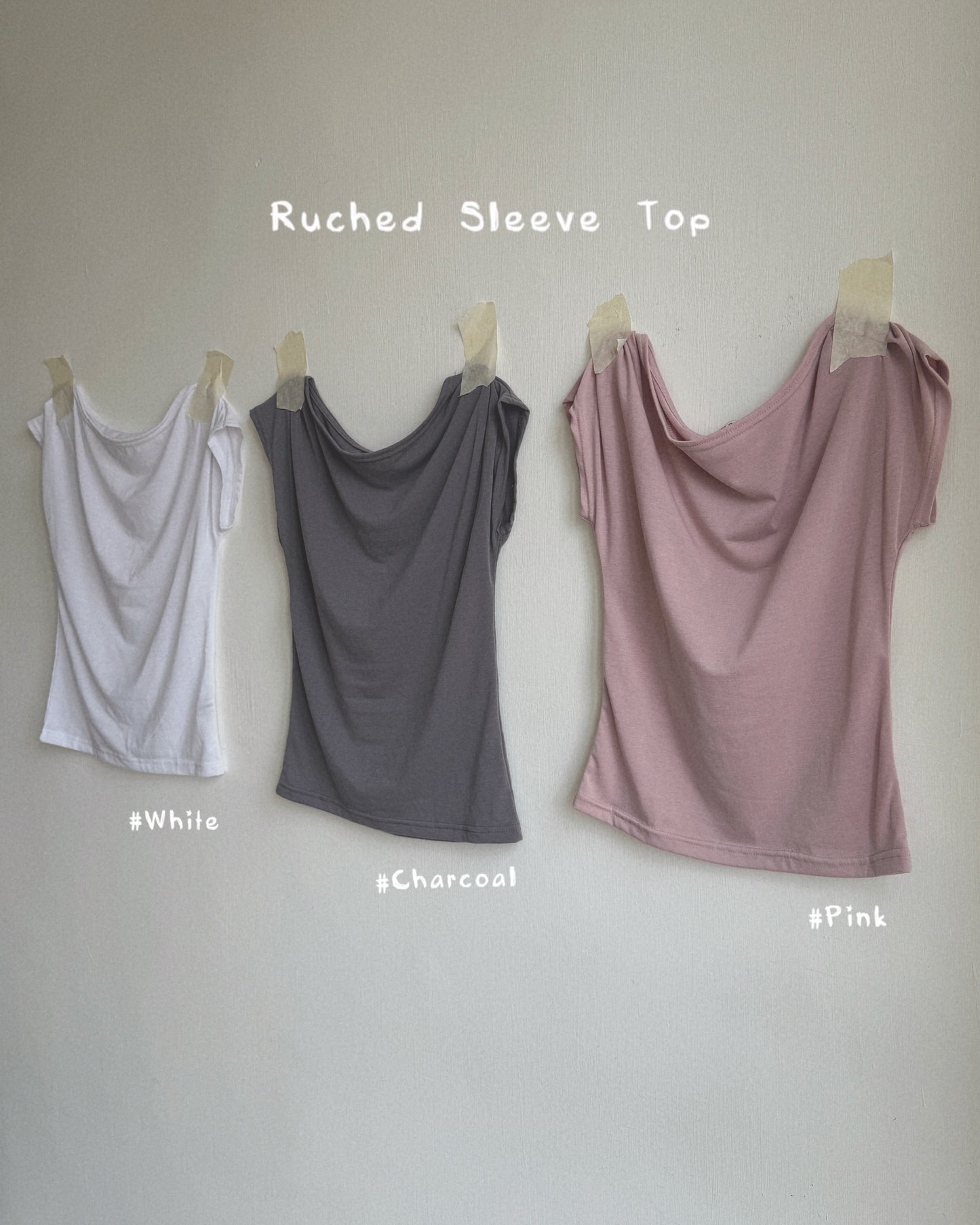 TP606 Ruched Sleeve Top - Pink | White | Charcoal