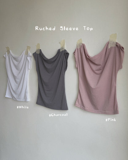 TP606 Ruched Sleeve Top - Pink | White | Charcoal