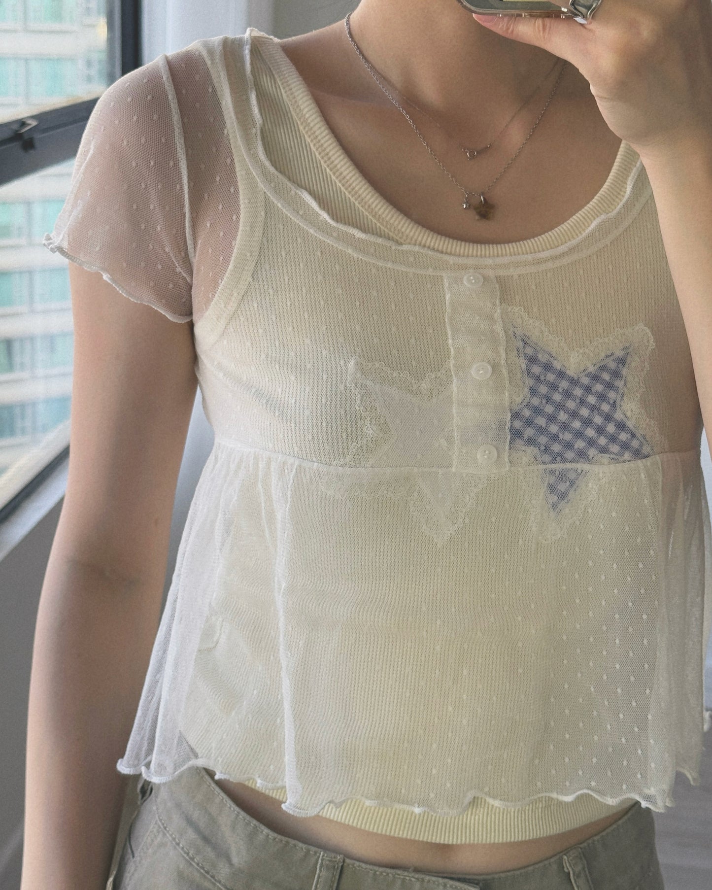 TP597 DotDot Mesh Blouse - White | Black