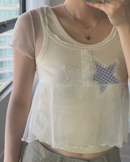 TP597 DotDot Mesh Blouse - White | Black
