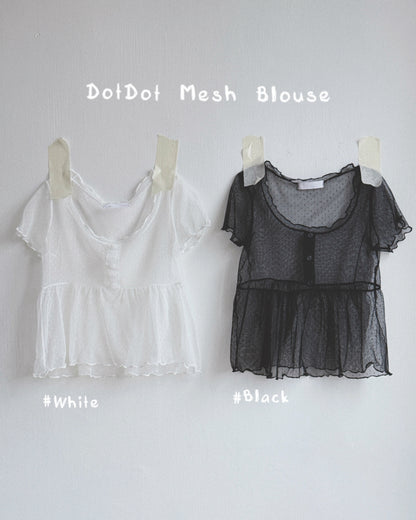 TP597 DotDot Mesh Blouse - White | Black