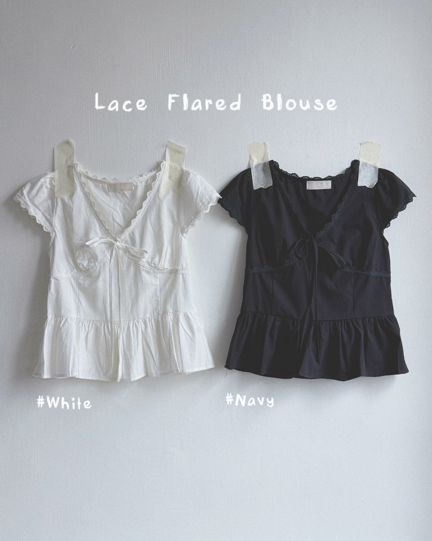 TP598 Lace Flared Blouse - White | Navy