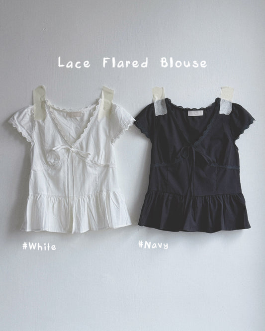 TP598 Lace Flared Blouse - White | Navy