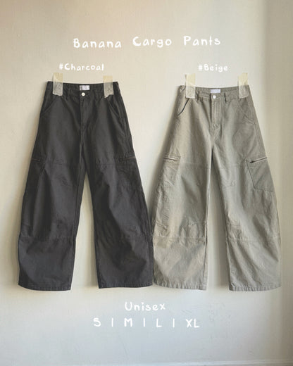 PT084 Unisex Banana Cargo Pants - Beige | Charcoal