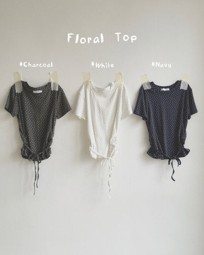 TP601 Floral Top - Gray | White | Navy