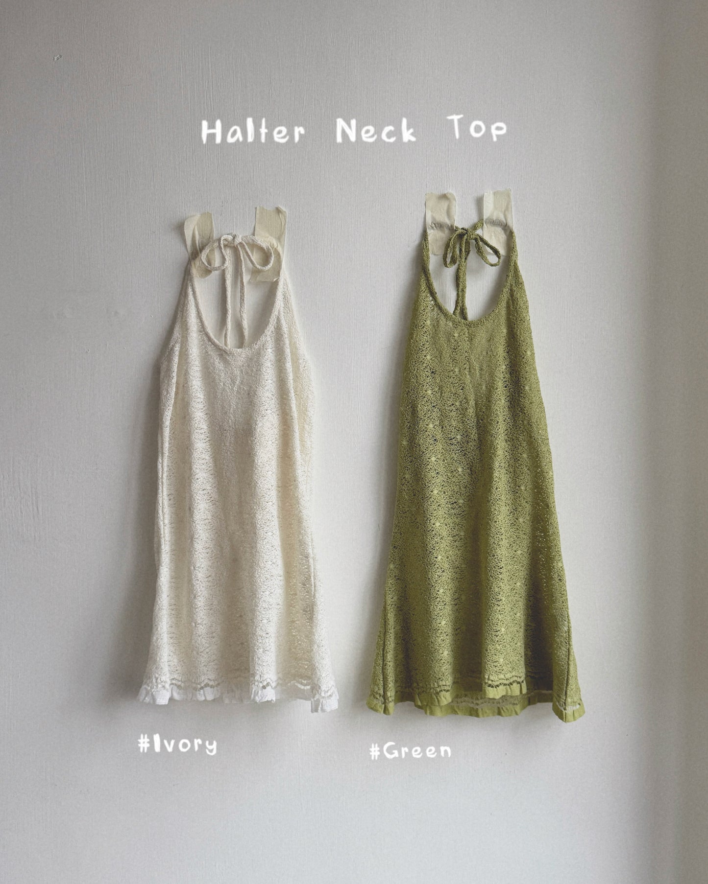 VT308 Halter Neck Top - Ivory | Green