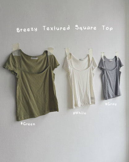 TP602 Breezy Textured Square Top - Green | White | Gray