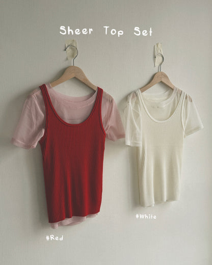 TP587 Sheer Top Set - White | Red
