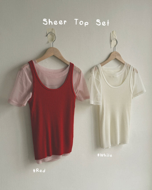 TP587 Sheer Top Set - White | Red