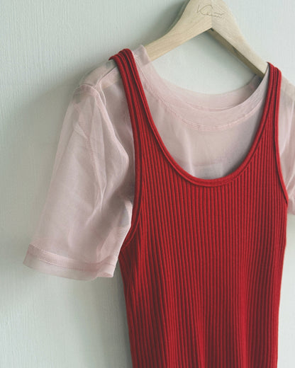 TP587 Sheer Top Set - White | Red