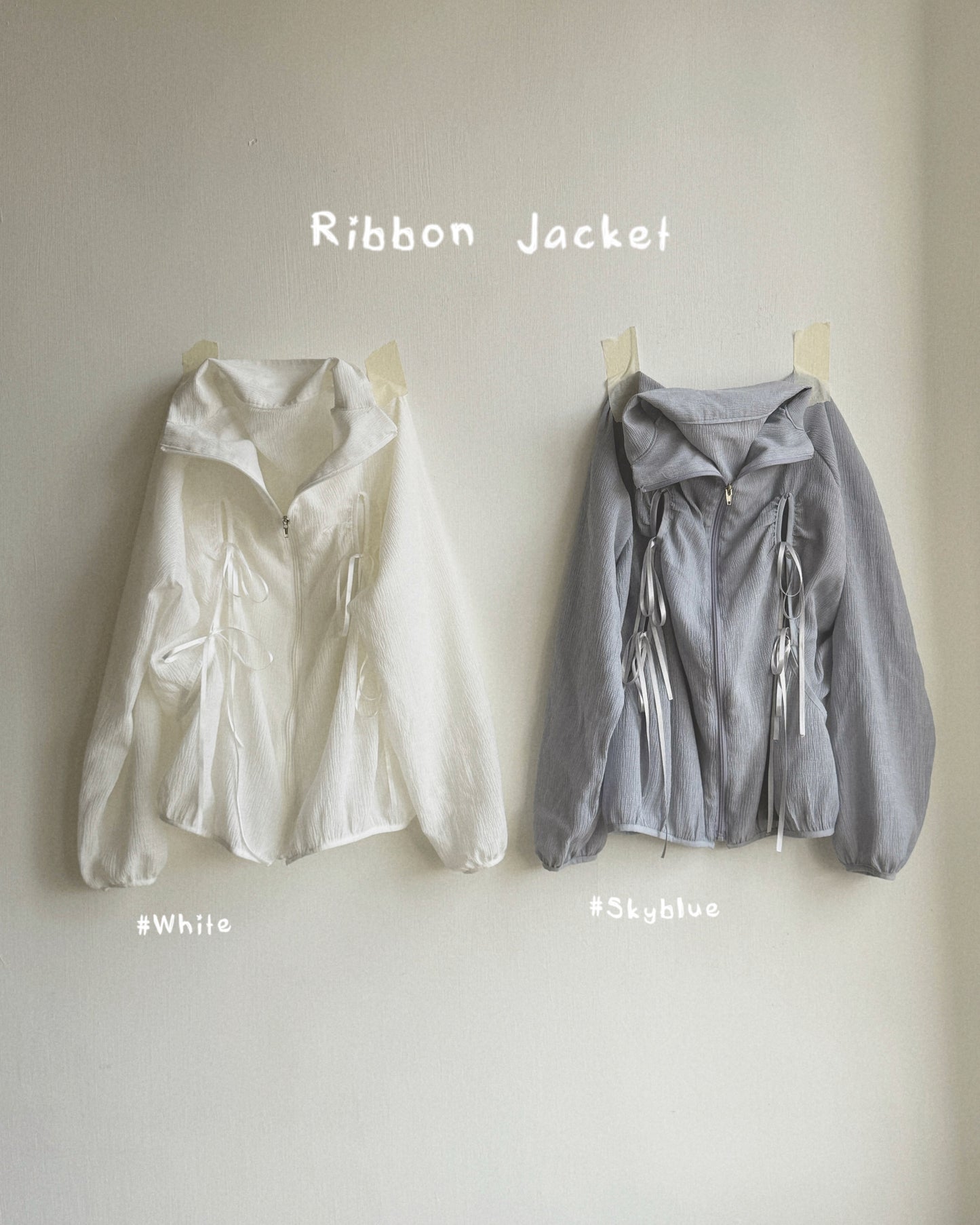 JK046 Ribbon Jacket - White | Skyblue