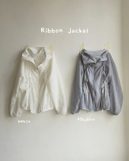 JK046 Ribbon Jacket - White | Skyblue
