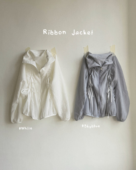 JK046 Ribbon Jacket - White | Skyblue
