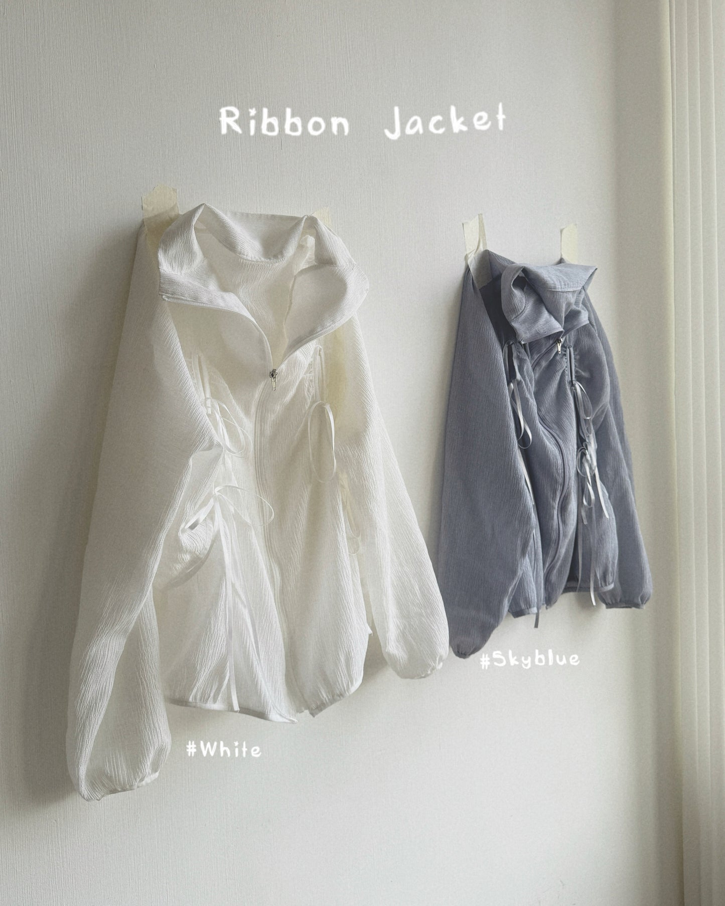 JK046 Ribbon Jacket - White | Skyblue