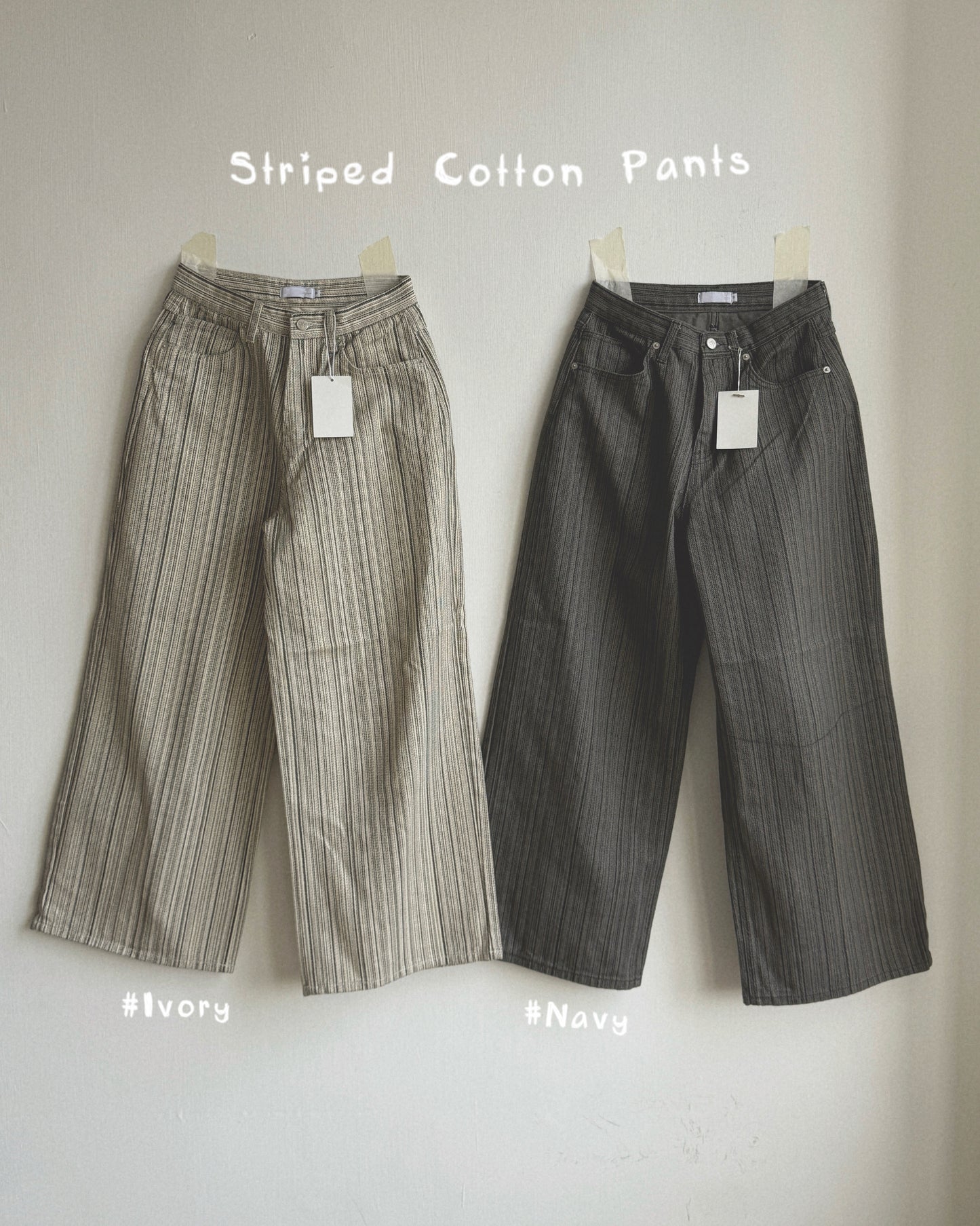 PT083 Striped Cotton Pants - Ivory | Navy