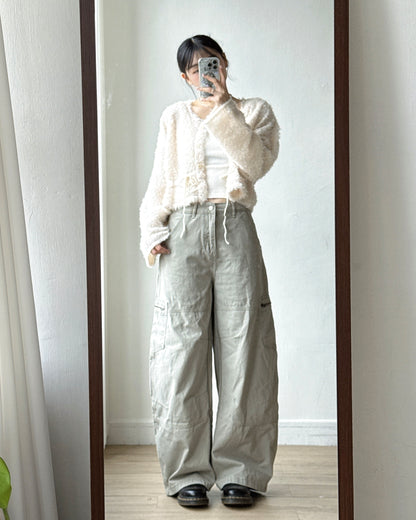 (~3/11🛎️新品優惠) CD061 Fuzzy Drawstring Cardigan - Ivory | Gray