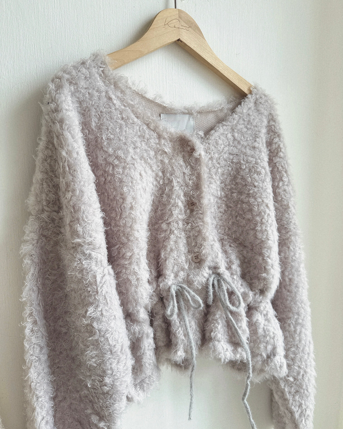 (~3/11🛎️新品優惠) CD061 Fuzzy Drawstring Cardigan - Ivory | Gray