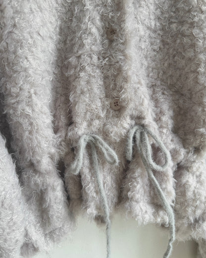 (~3/11🛎️新品優惠) CD061 Fuzzy Drawstring Cardigan - Ivory | Gray