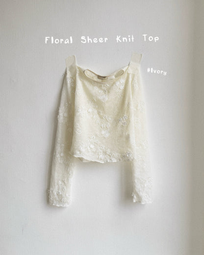 (~3/11🛎️新品優惠) TP626 Floral Sheer Knit Top - Ivory