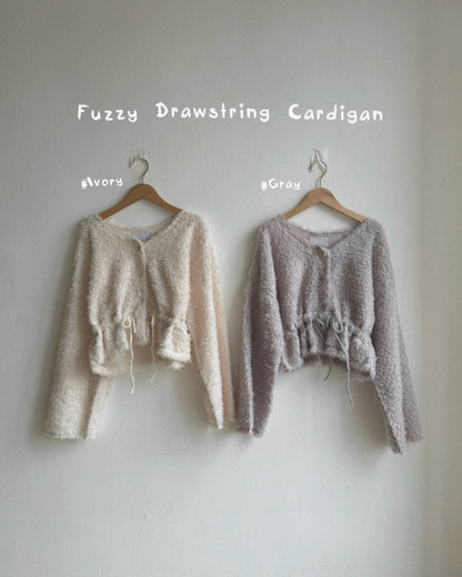 (~3/11🛎️新品優惠) CD061 Fuzzy Drawstring Cardigan - Ivory | Gray